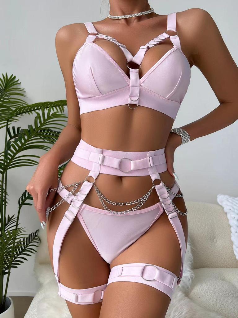 INS Sexy Bondage Three-Piece Lingerie Set with Adjustable Waist Cincher and Leg Ring