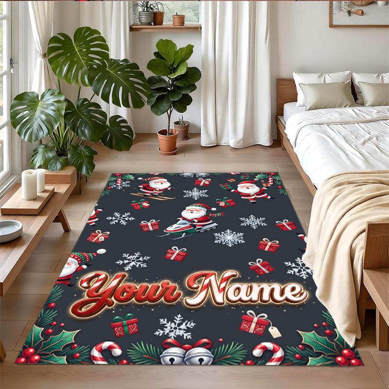 Christmas Custom Name Printed Square Area Rug Soft Non Slip Floor Carpet For Bedroom Holiday Gift