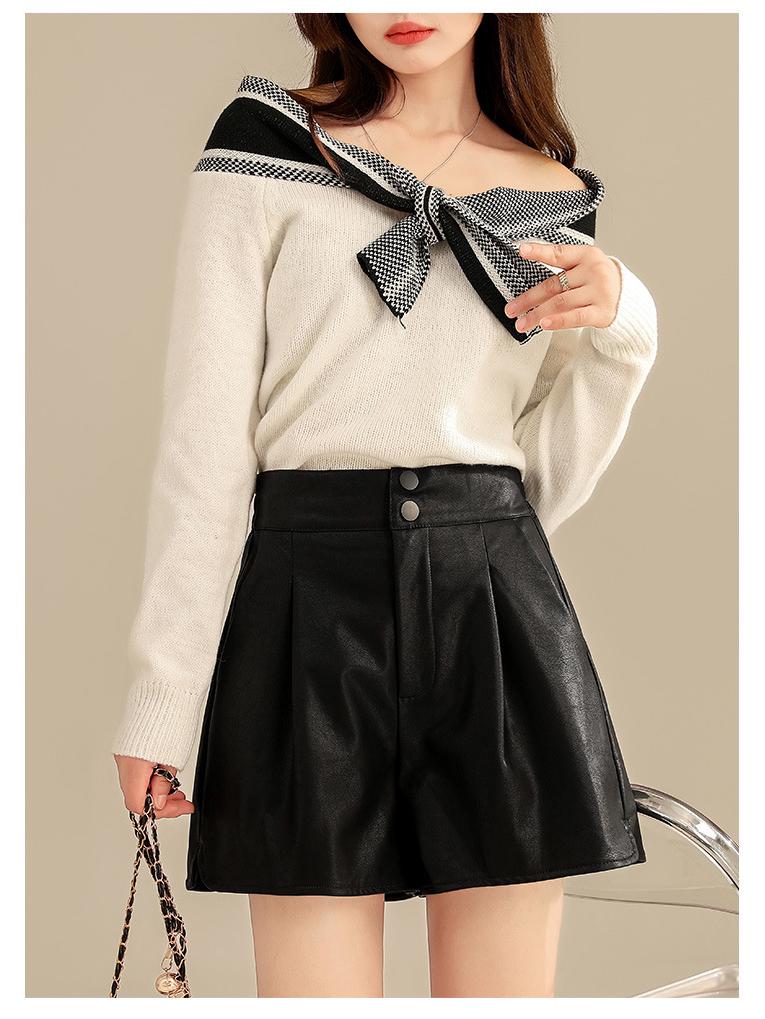 

Женские шорты А-силуэта из черной ПУ кожи с высокой посадкой - Осенняя мода 2024 XL