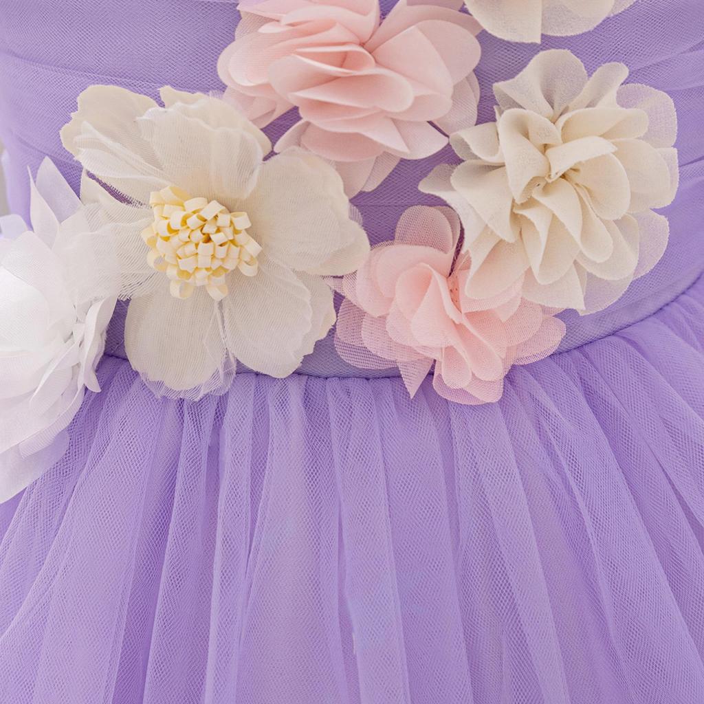 European & American Style One-Shoulder Baby Girl Wedding Dress with 3D Flowers, Ideal for First Birthday or Special Occasion Performance.