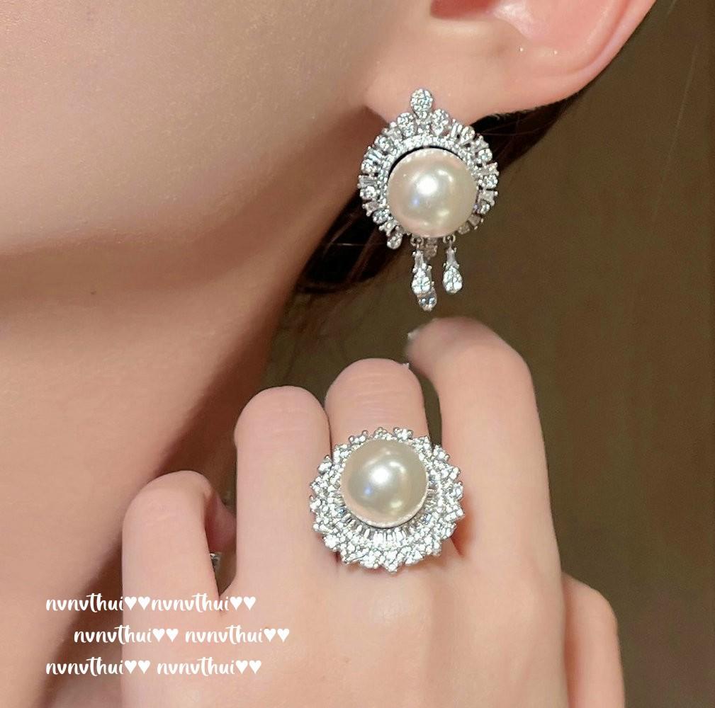 Mermaid Tears, Camellia Gem Pearl Necklace, Baroque, Deep Sea Beads, Teardrop Zircon Earrings, Ring