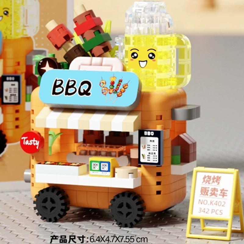 NEW DIY Selling Car Food Truck Fruit Ice Cream Store Flower Street View Building Blocks Kit Girls Bricks Model Kids Toy Children