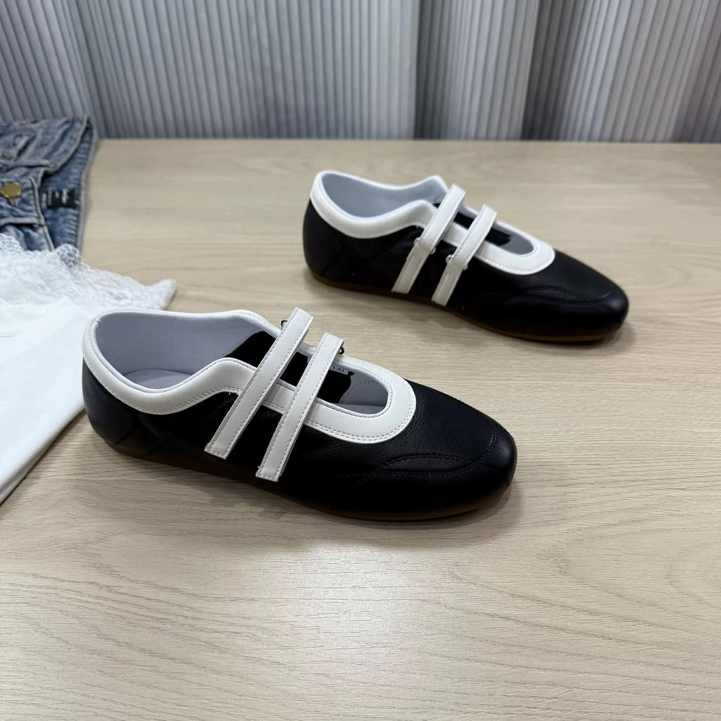 Sheepskin Version~ Korean Round Head Shallow Mouth Casual Sports Shoes Velcro Mary Jane Shoes Single Shoes Women's Flat-bottomed German Training Shoes
