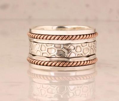 Spinner Band Ring, 925 Sterling Silver Ring, Handmade Ring, Two Tone Ring, Bohemian Ring, Statement Ring, Anniversary Ring, Unisex Ring