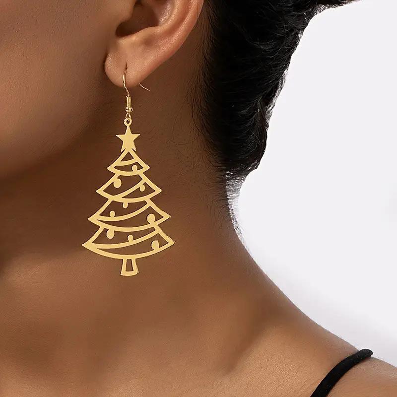 Christmas Series Simple Advanced Rotating Christmas Tree Star Pendant Earrings Women'S Creative Personalized Girl Gifts