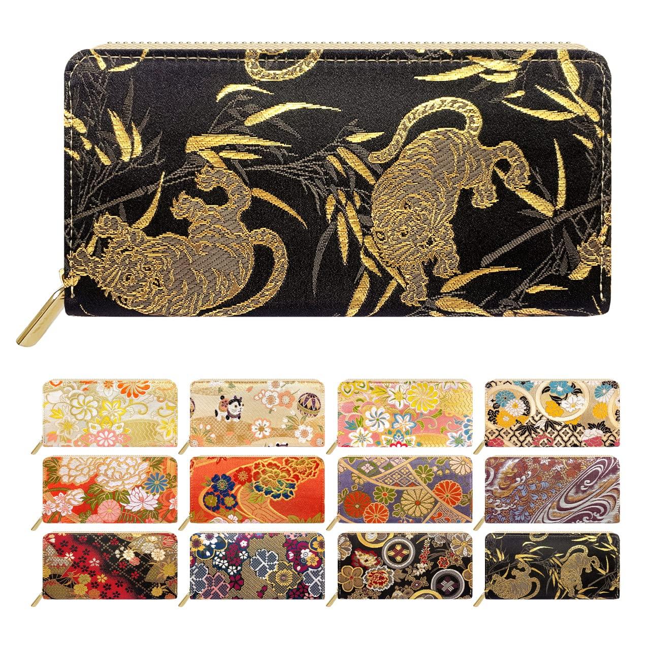 

Long Wallet Nishijin Ori Round Wallet Round Zipper Wallet Long Wallet Card Storage Coin Purse Gold Brocade Bamboo Tiger [leo&aoi]
