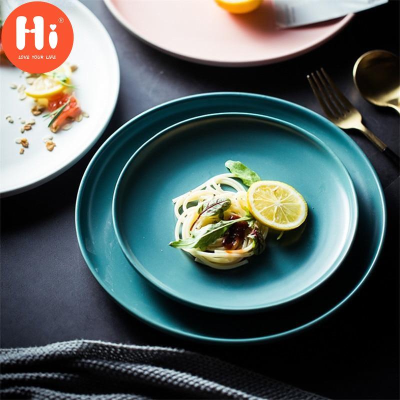 HiCeramic Round Steak Plates Beef Plate Dessert Dish Minimalist Pizza Breakfast Dish Tableware