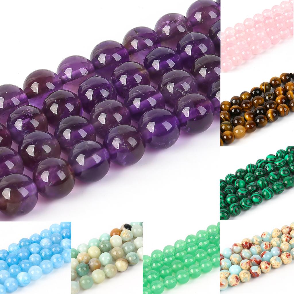 Natural Stone Pink Quartz Amethyst Turquoise Agates Round Loose Beads For Jewelry Making Bracelets DIY Accessories Natural Beads