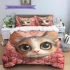 Rosa Calico-Katzenmuster Bettwäsche Heimdekoration Geburtstagsgeschenk (1 Bettbezug + 2 Kissenbezüge, ohne Füllung)