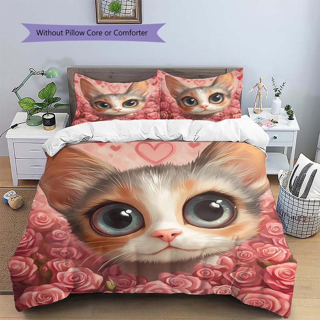 Rosa Calico-Katzenmuster Bettwäsche Heimdekoration Geburtstagsgeschenk (1 Bettbezug + 2 Kissenbezüge, ohne Füllung)