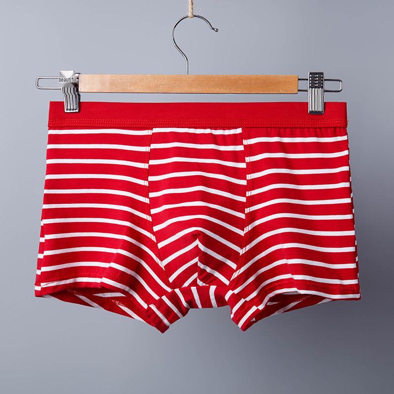 Pure Cotton Striped Men's Mid-Waist Boxer Briefs, Plus Size, Sporty and Trendy.