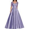 New evening dress lace V-neck short-sleeved long dress temperament party host new dress