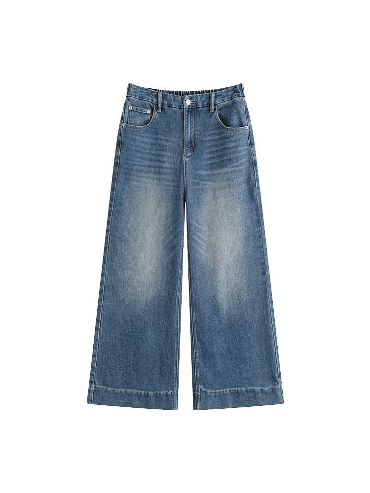Plus Size Women's Retro Wide-Leg Jeans - Spring 2026 Fashion, Versatile Loose Fit, Straight-Leg Pants for Chubby Girls (NK1385)