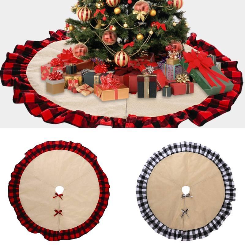 Stylish Christmas Tree Skirt With Creative Red And Black Checkered Design For Festive Decor