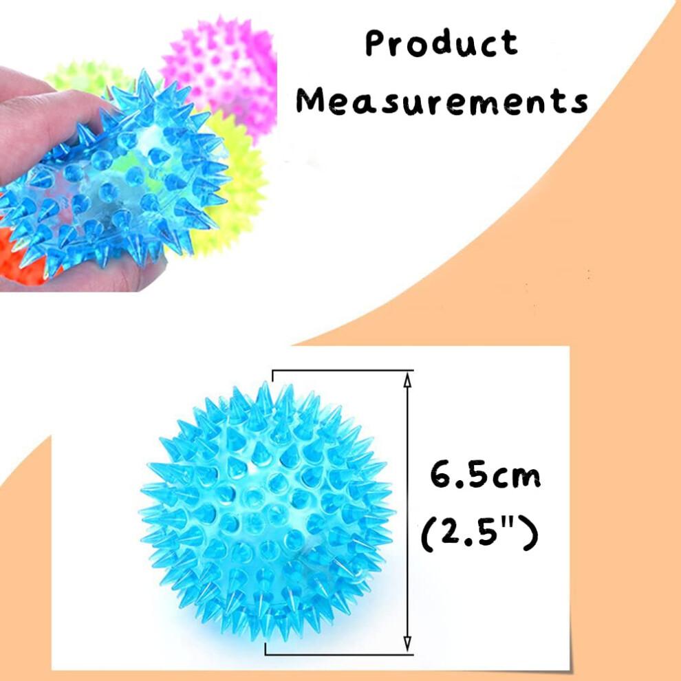 6 Spiky 6.5cm LED Flashing Bouncy Disco Balls with Light, Squishy Stress Relief Fidget Squeezy Spikey Ball Toy for OCD ADHD ADD & Autism High Anxiety