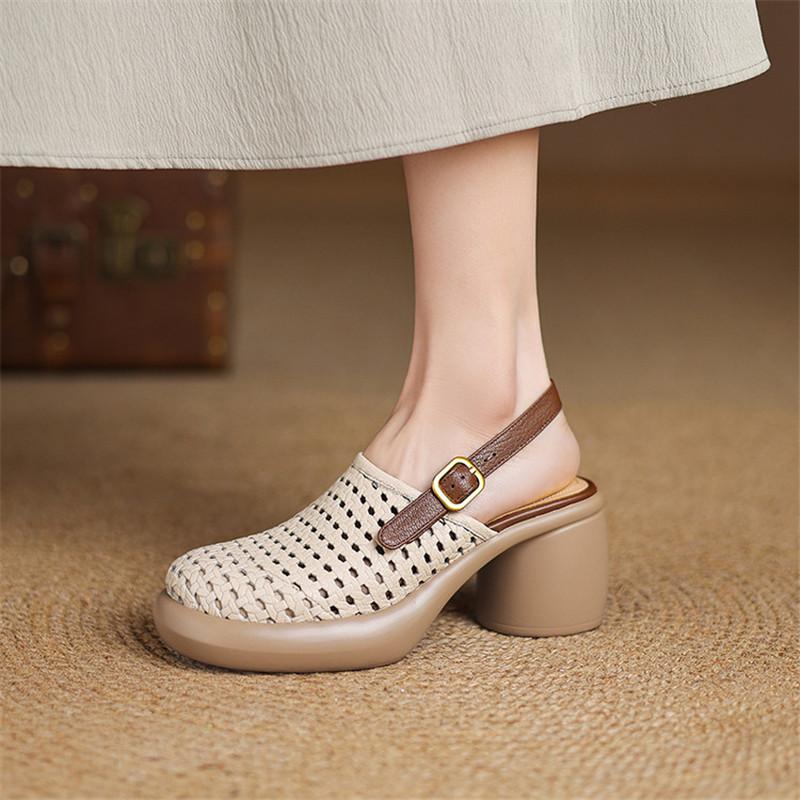 Fashion New Sheepskin Summer Sandals Cover Toe Sandals for Women High Heels Fashion Hollow Out Sandal Platform Shoes Ladies Shoes