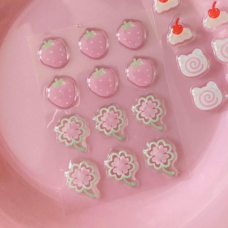 Girlish Cute Pink Fruit Ice Cream 3D Relief Stickers High-quality Epoxy Resin Jelly Decals for IPad Laptops Phone Case DIY Decor