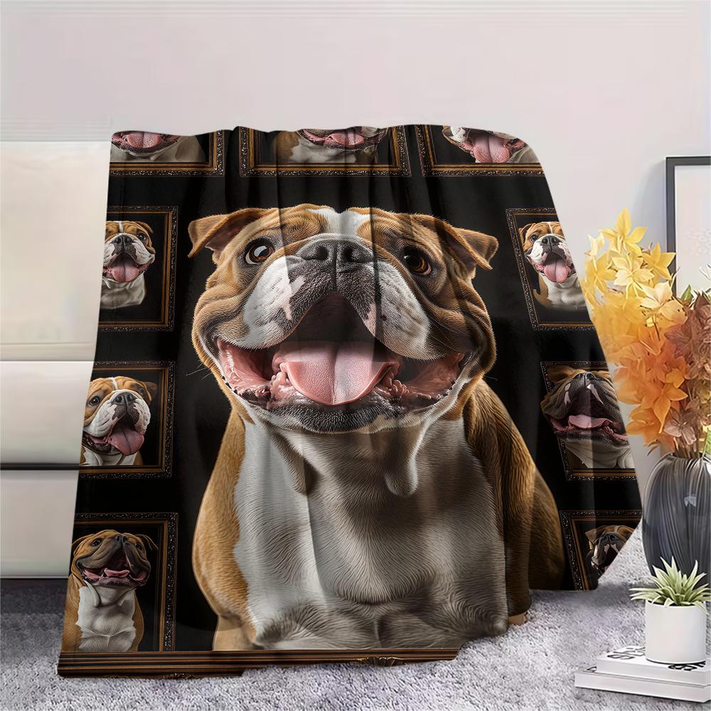 1Pc Bull Dogs Print Flannel Blanket, High quality Comfortable for All Seasons, Home Decor, Warmth and Comfort, Perfect for Christmas Gifts