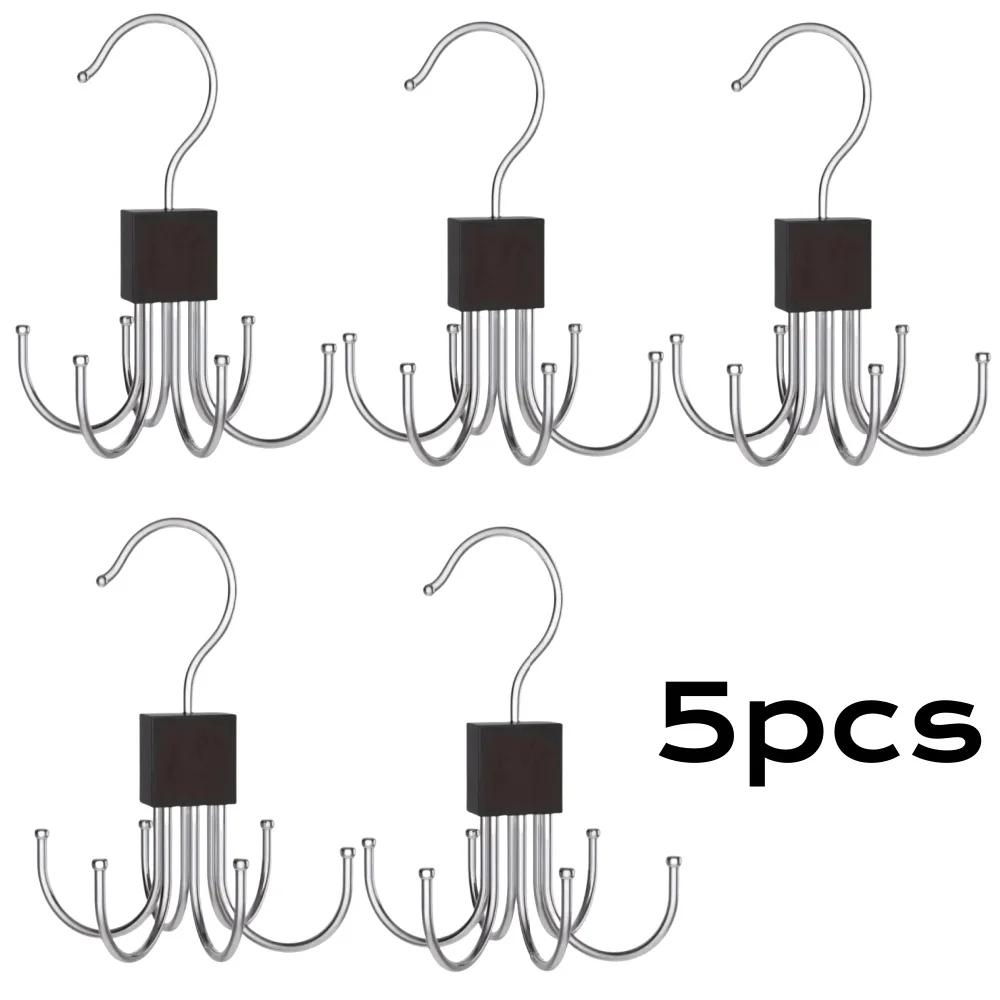 1/5pcs 360° Rotating Storage Hanger Hook Multi-Claw Bag Metal Belts Rack Wooden Organizer For Bras Ties Household Closet Acces