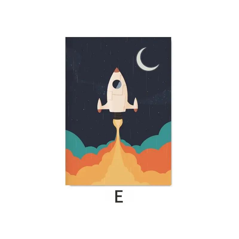 Rocket Poster Baby Nursery Decor Adventure Space Astronaut Minimalist Wall Art Print Canvas Painting for Living Room Home Decor
