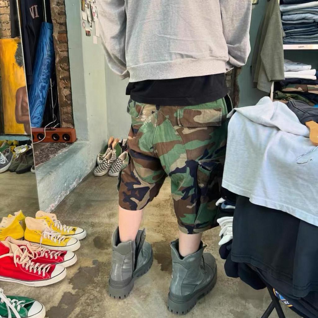 BeatStreet Camouflage Cargo Cropped Shorts for Men Wide Leg Patchwork Baggy Summer Shorts Oversized Loose Over Knee Pants