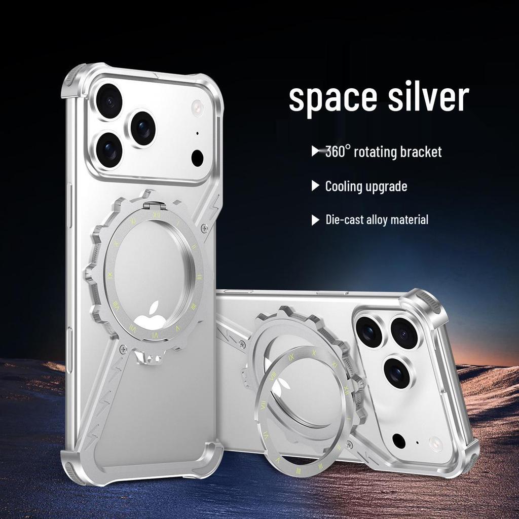 Gear Z Metal Case with Rotating Stand for iPhone 17 Pro Max and iPhone 16 Pro - Drop-Proof with Heat Dissipation