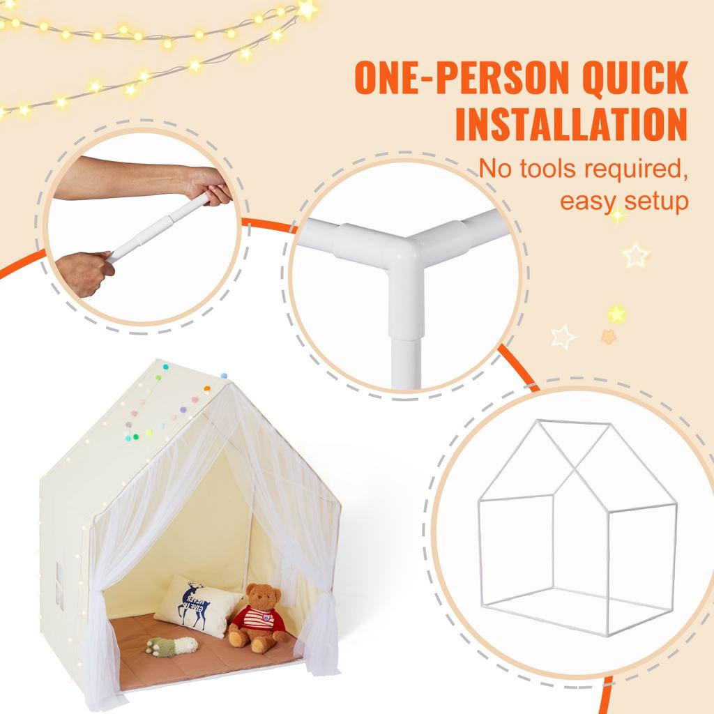 VEVOR Kids Play Tent, Kids Tent for Kids 1-5 Years Old, Toddler Tent with Mat and Tent Lamp, Tent for Kids with Windows for Indoor and Outdoor