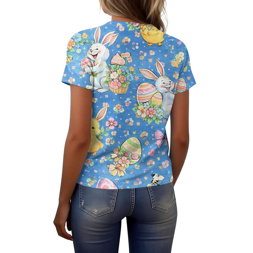 Women's Fashionable Casual Short-Sleeved Raglan Sleeve Easter Print T-Shirt Top