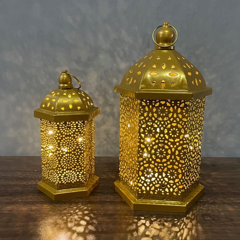 Middle East Arab Vintage Iron Art LED Lanterns Hanging Lamp Hollowed Out Metal LED Hanging Lighting for Home Decors