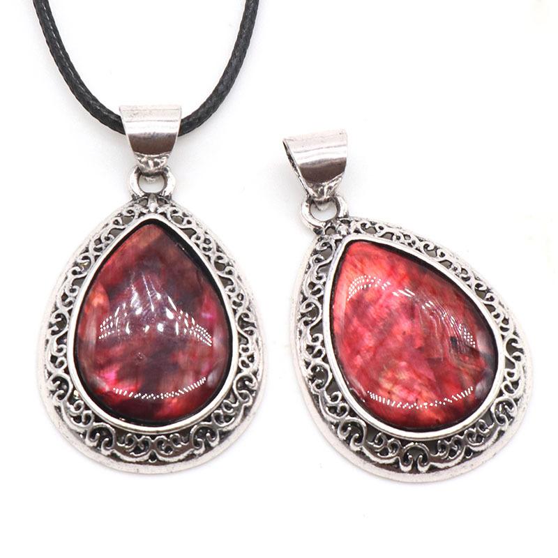 Natural Crystal Agate Water Drop Pendant Semi-Precious Stone Gem Inlaid Alloy Abalone Shell Necklace Crystal Crafts