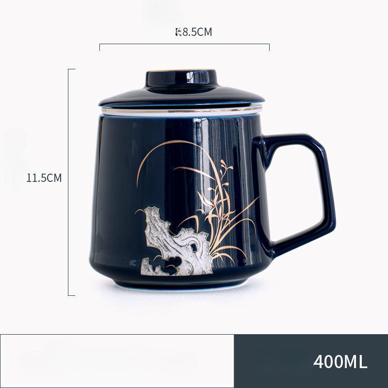 Domácí třídílný keramický hrnek zlatě malovaný hrnek s víkem filtru na čaj oddělte čaj a uvařte šálek na čaj