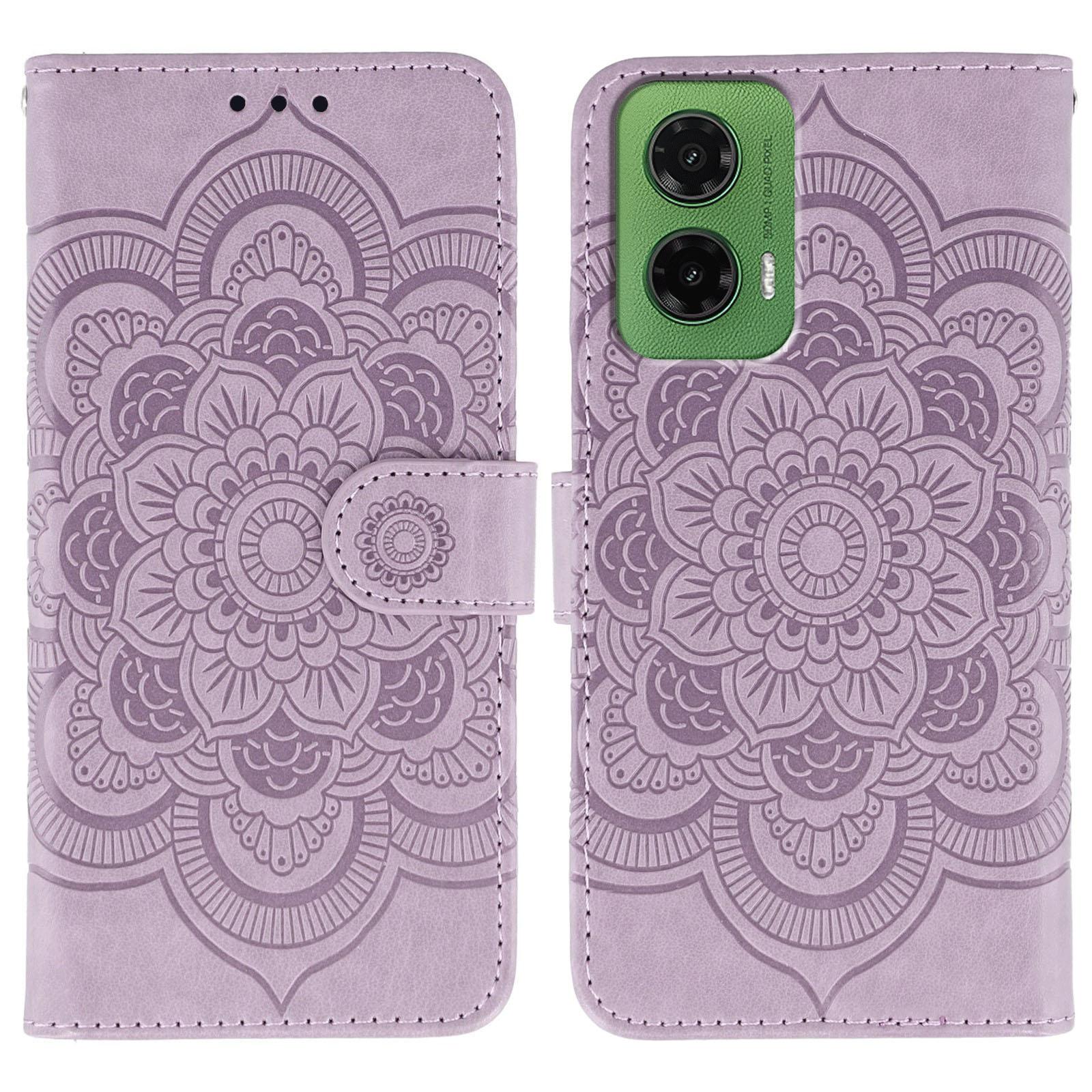 

For Motorola Moto G35 5G Case PU Leather Mandala Imprinted Design Wallet Phone Cover Purple