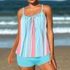 2-teiliges konservatives Tankini-Set Digitaldruck Bauchkontrolle Hohe Taille Boy Shorts Spaghettiträger Strand Badeanzug