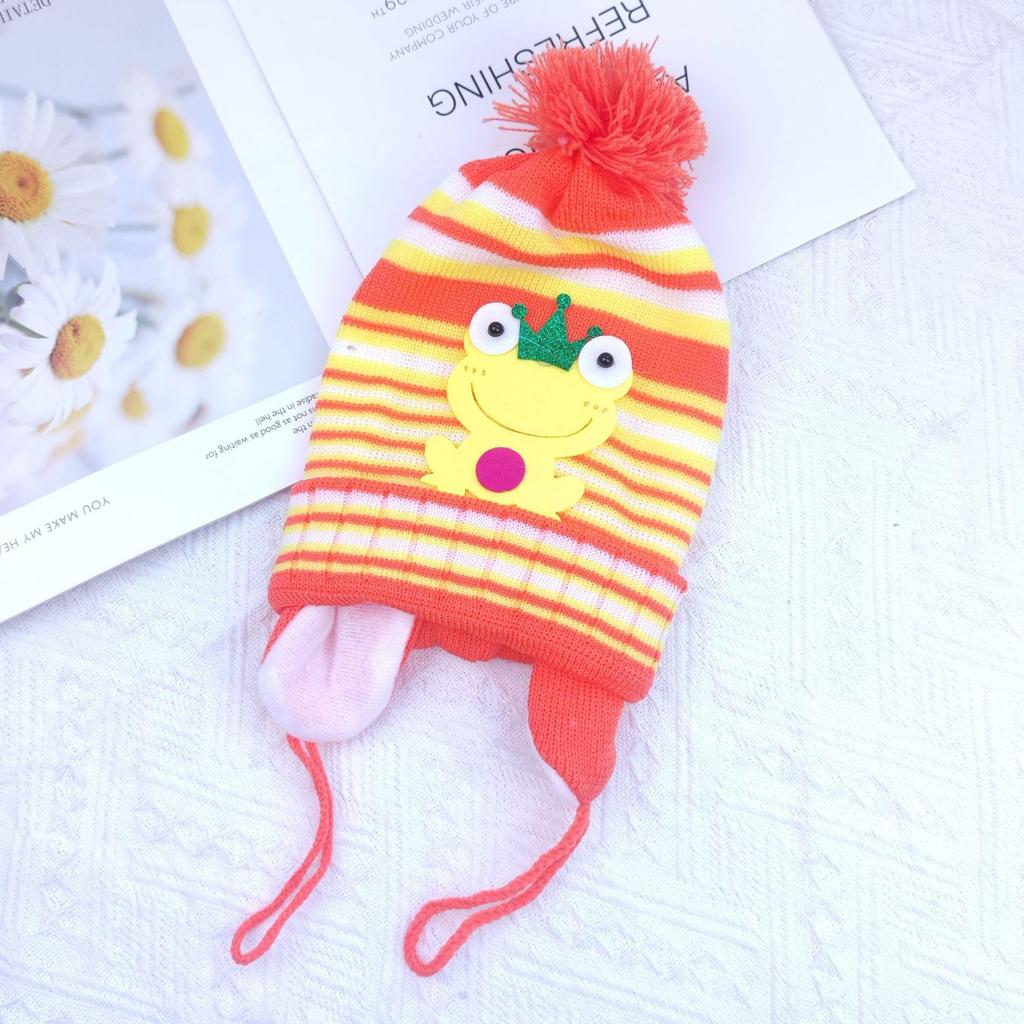 Cartoon Ear Protection Wool Hat with Velvet Lining for Babies and Children