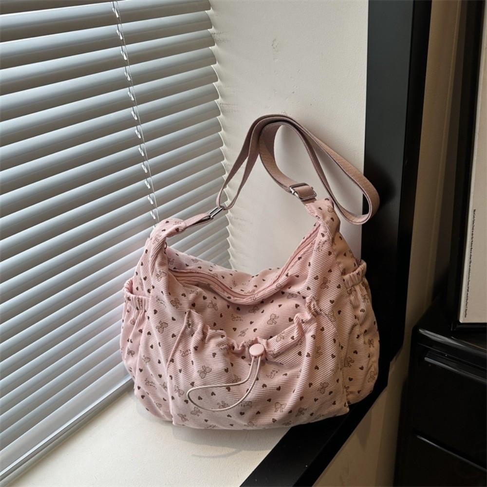 New Corduroy Crossbody Bag Polka Dot Large Capacity Shoulder Bag Butterfly Knot Tote Bag