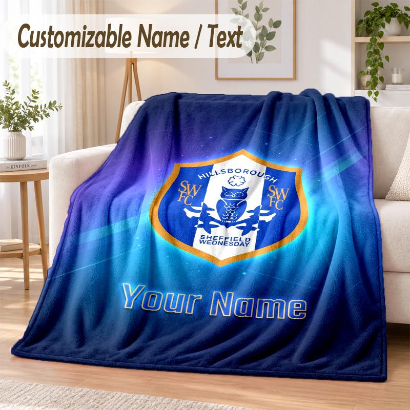 Custom Text Flannel Blanket Sheffield Wednesday FC Print Warm Cozy Blanket Home Sofa Bedding