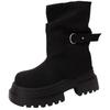 Fashion Versatile Belt Buckle Round Head Thick Sole Heightening Short Boots Women's 2025 Autumn and Winter New Fashion Versatile Thick Sole Boots