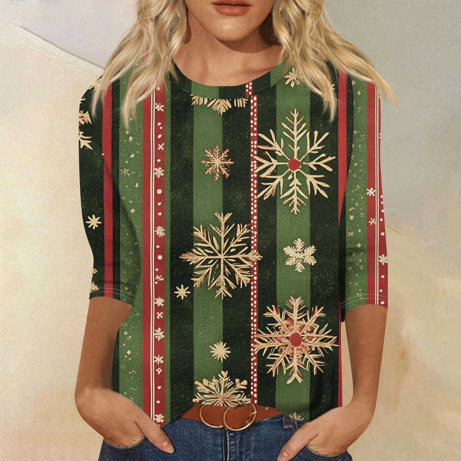 Женская мода повседневная рубашка с круглым вырезом и рождественским принтом — фото 8