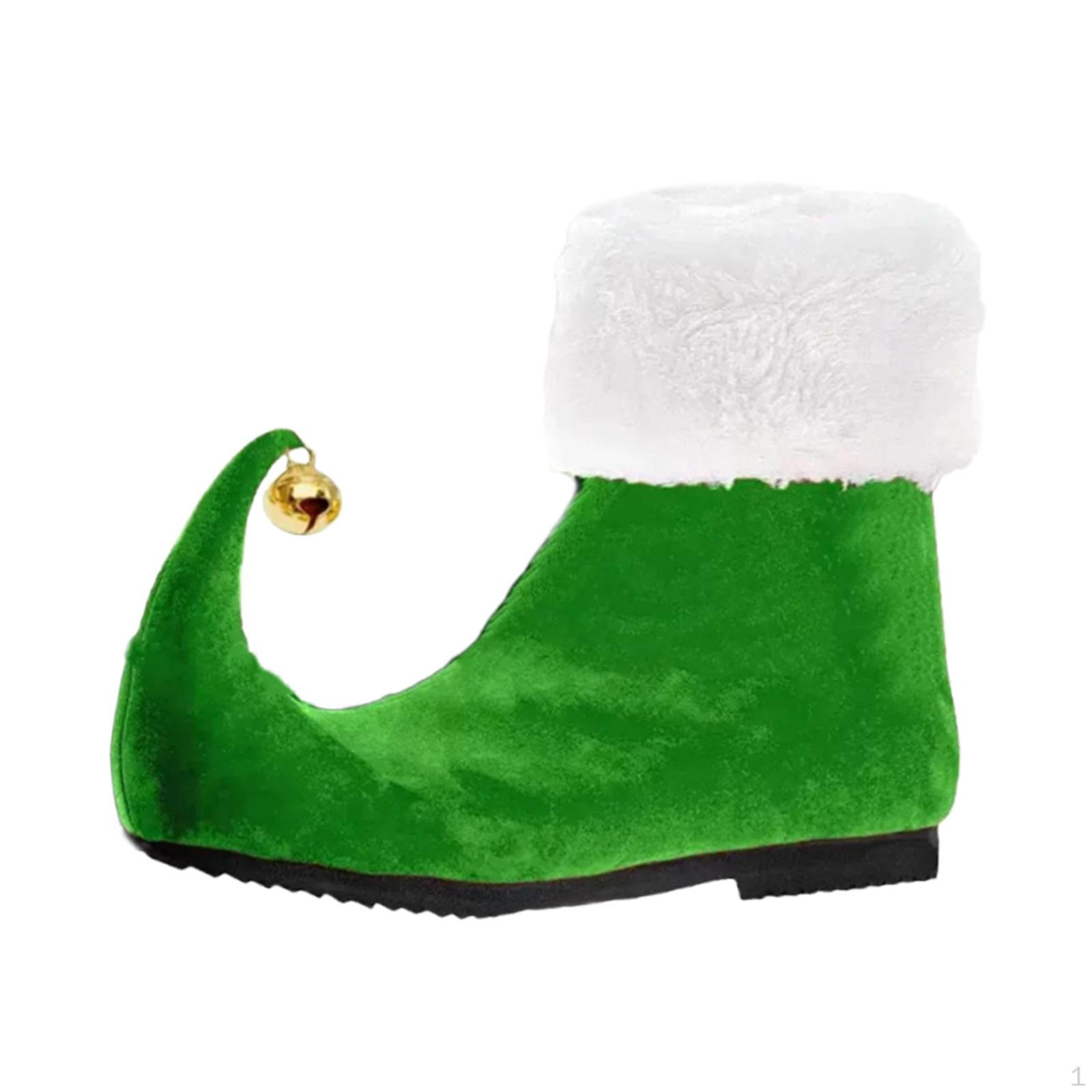 

1 Pair of Christmas Elf Shoes Booties with Bells for Stage Performance зелений