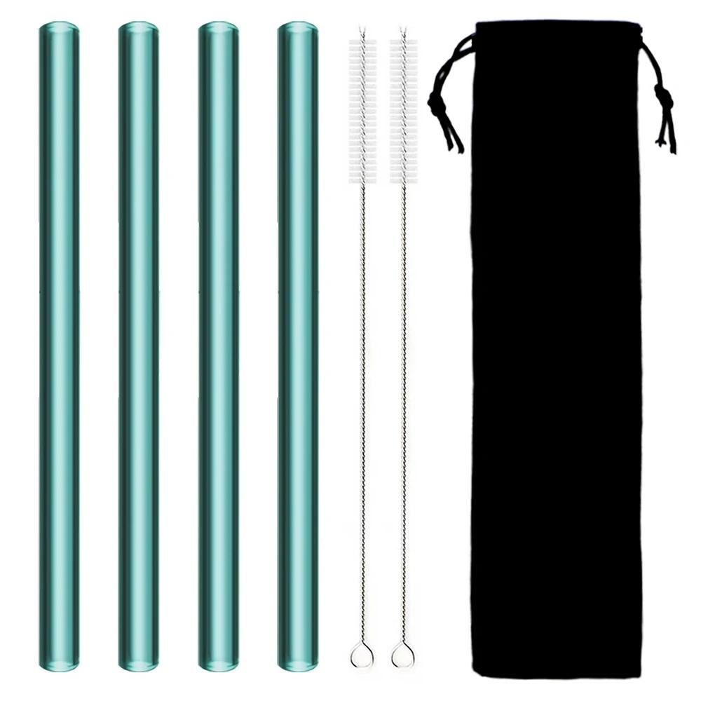 4Pcs Reusable Glass Boba Straws Glass Drinking Straws Wide Clear Straws 12mm Clear Smoothie Straws for Bubble Tea Milkshakes