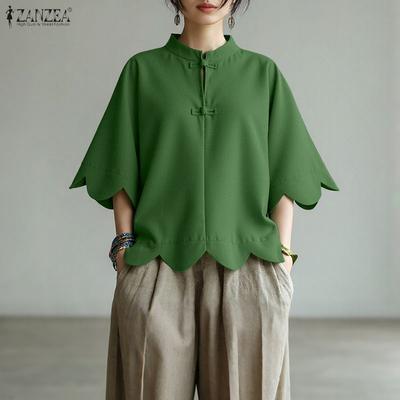 Γυναικεία Φαρδιά Μπλούζα με Στρογγυλή Λαιμόκοψη, Μονόχρωμη, Καθημερινή, με Μανίκια 3/4