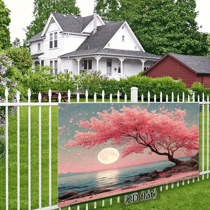 2D Sakura Moon Backdrop, Cherry Blossom Tree Photography Background