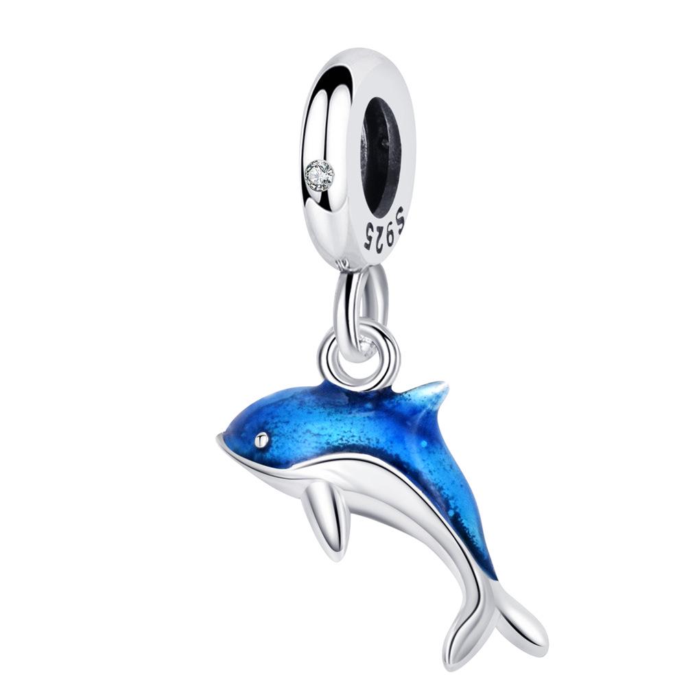 S925 Sterling Silver Starfish, Dolphin, and Turtle Charm Bracelet with Beaded Accessories