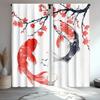 2Pcs Japanese Art Curta, Koi Carp And Cherry Blossom Design For Living Room Or Bedroom