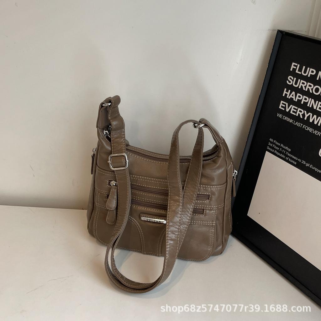 2025 New Fashion Retro Large Capacity Crossbody Bag Women's Trend Versatile PU Soft Leather Casual Lightweight Shoulder Bag