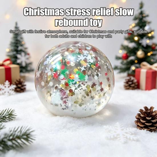 Christmas Party Favors Ice Cube Squeeze Toy, Slow Rising TPR Fidget Toy Adult Stress Relievers with Glitter Flow, Cute Holiday Decompression