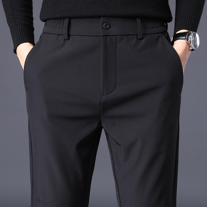 

Autumn Winter Warm Men s Fleece Pants Thick Business Stretch Slim Fit Elastic Waist Jogger Classic Trousers Male 38