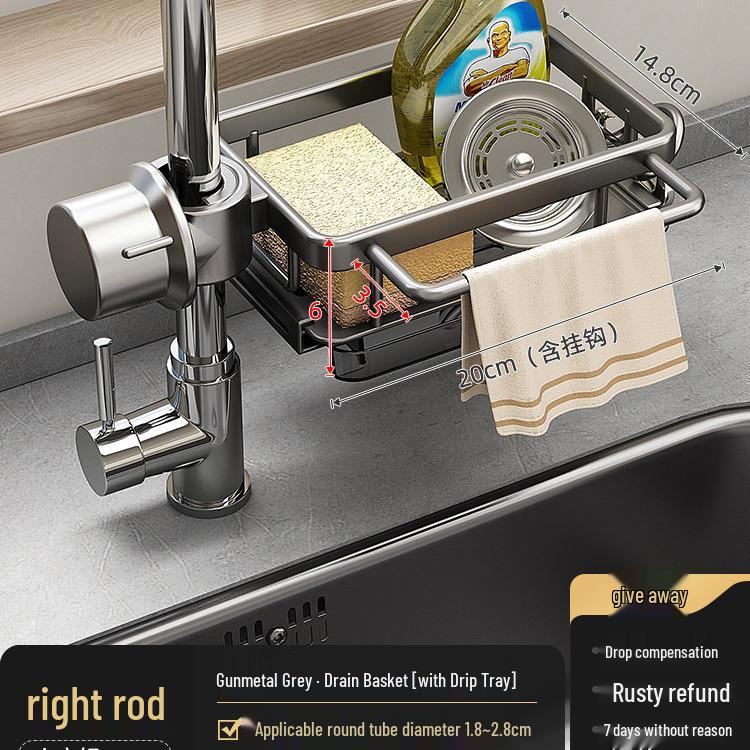 Multi-Functional Kitchen Faucet Storage Rack for Sink: Draining Basket, Sponge & Brush Holder.
