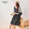 Kemonboca Damen Seidenprint Midi-Kleid