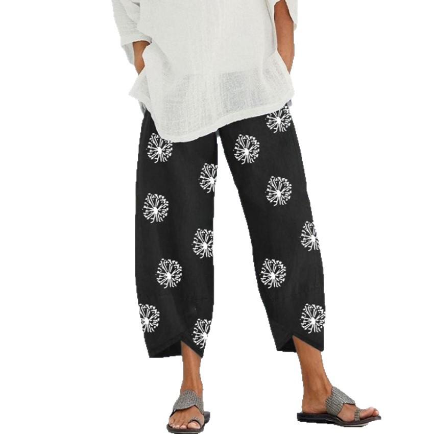 Women's Solid Color Casual Loose-Fit Nine-Point Pants (Plus Size)